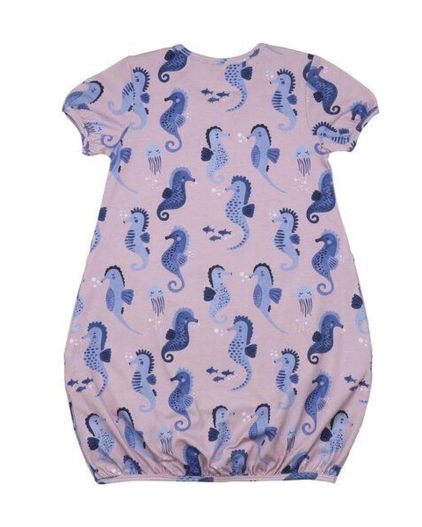 Baby Kleid GOTS zertifiziert – Bio-Baumwolle, Rosa mit Seepferdchenmotiv, Kurzarm, weich & bequem, alltagstauglich – Ansicht 3