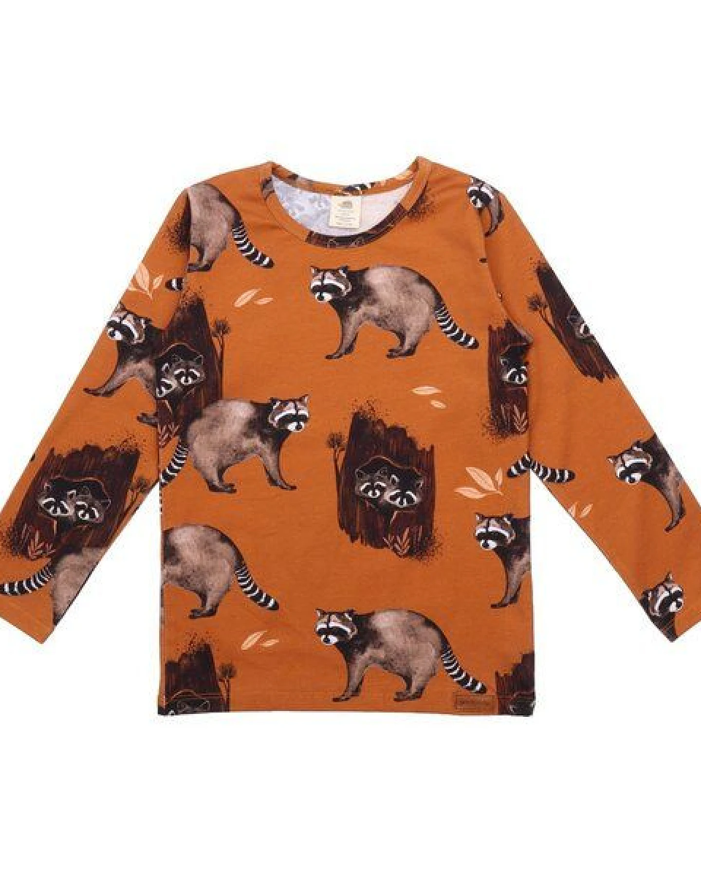 Kinder Langarmshirt GOTS zertifiziert Bio-Baumwolle, Braun, Waschbären-Muster, Walkiddy – Ansicht 2