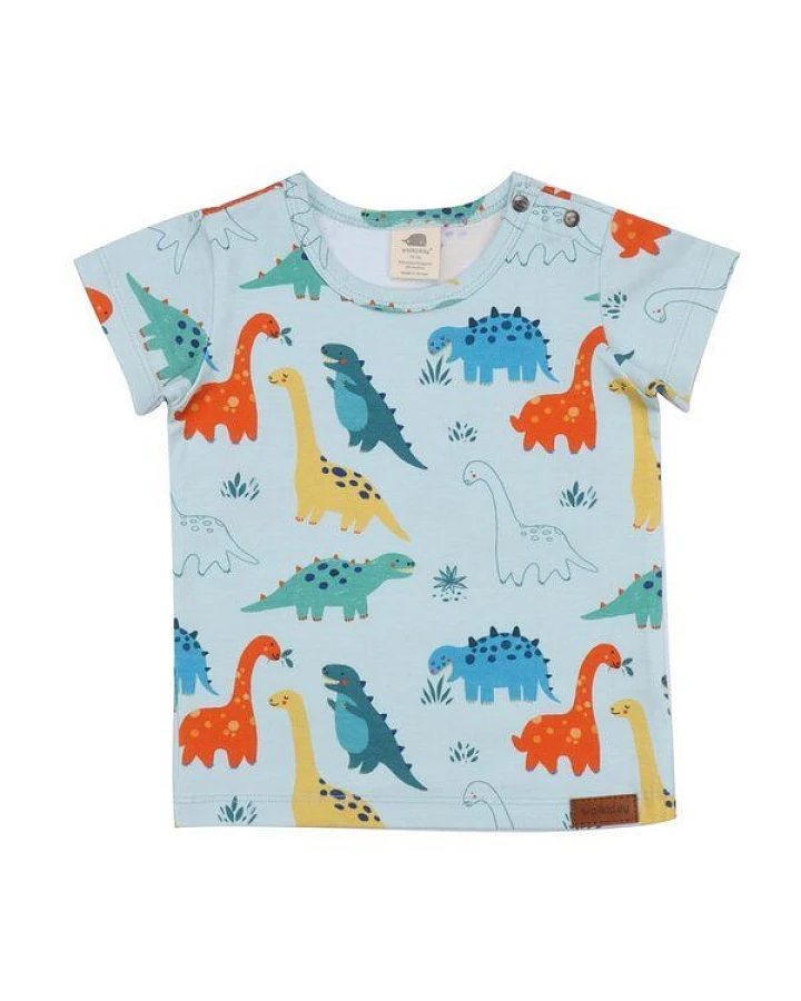 Baby T-Shirt – Hellblau mit Dinosauriermotiv, Kurzarm, weich & bequem, alltagstauglich, gut kombinierbar