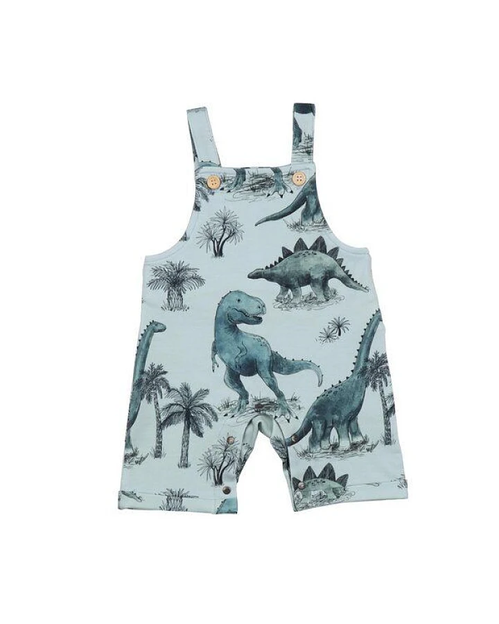 Baby Latzstrampler GOTS zertifiziert, grün, Dino-Allover, ärmellos, weich – Walkiddy