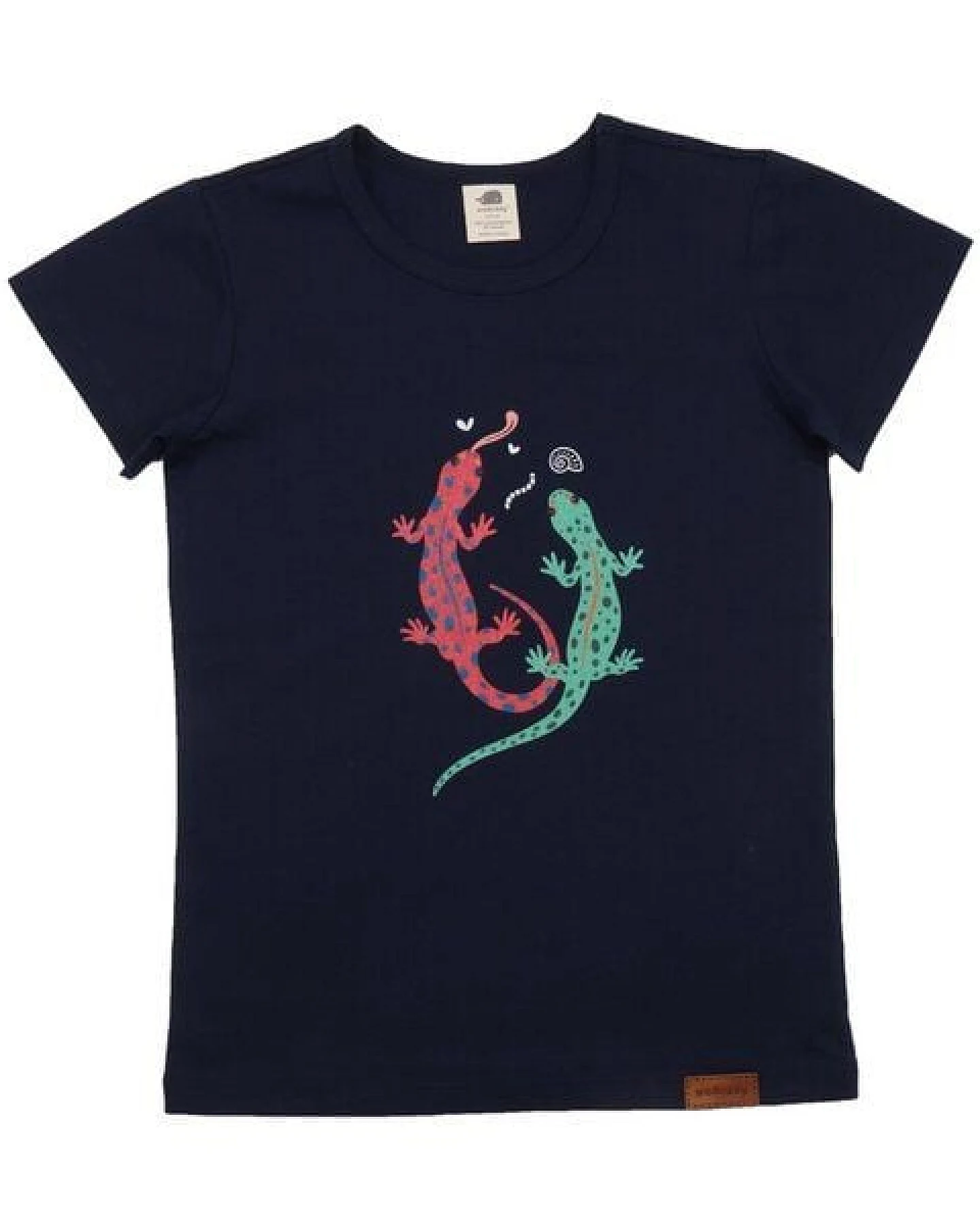 Kinder T-Shirt GOTS zertifiziert, dunkelblau, Salamander-Print, Bio-Baumwolle, weich – Walkiddy – Ansicht 2