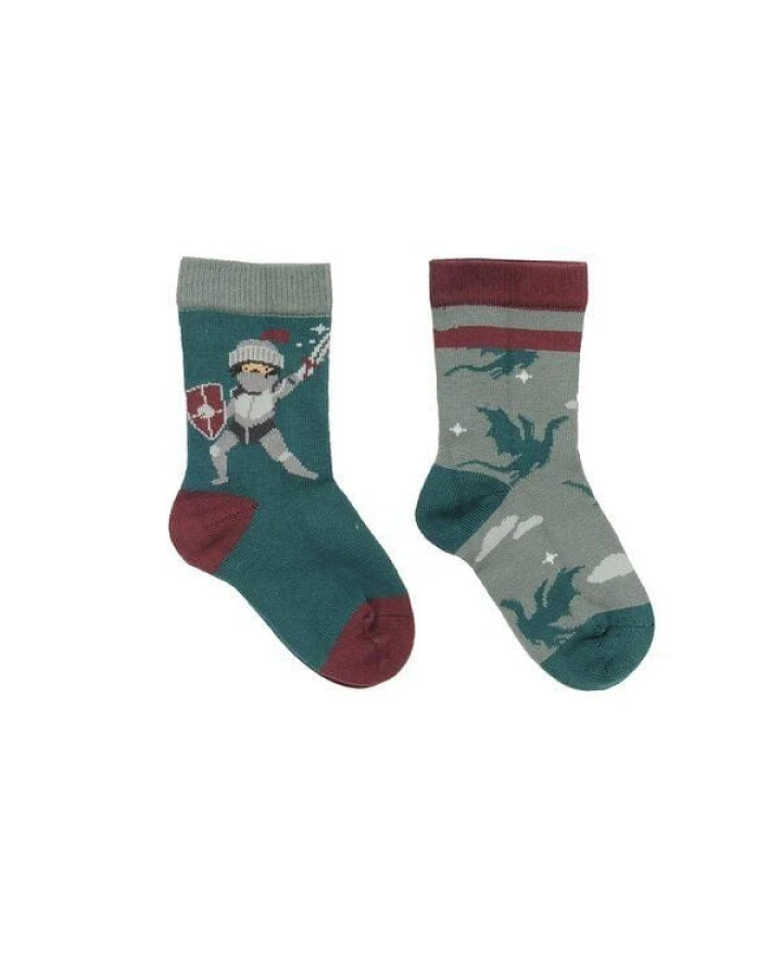 Baby Socken Bio-Baumwolle Castle Life Grün Walkiddy, GOTS-zertifizierte Babysocken, vegan, weiche Strümpfe für empfindliche Babyfüße, nachhaltige Basic-Socken für jeden Tag