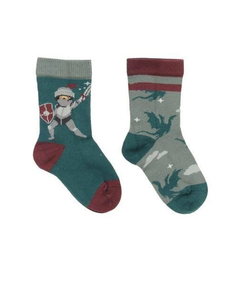 Baby Socken Bio-Baumwolle Castle Life Grün Walkiddy, GOTS-zertifizierte Babysocken, vegan, weiche Strümpfe für empfindliche Babyfüße, nachhaltige Basic-Socken für jeden Tag