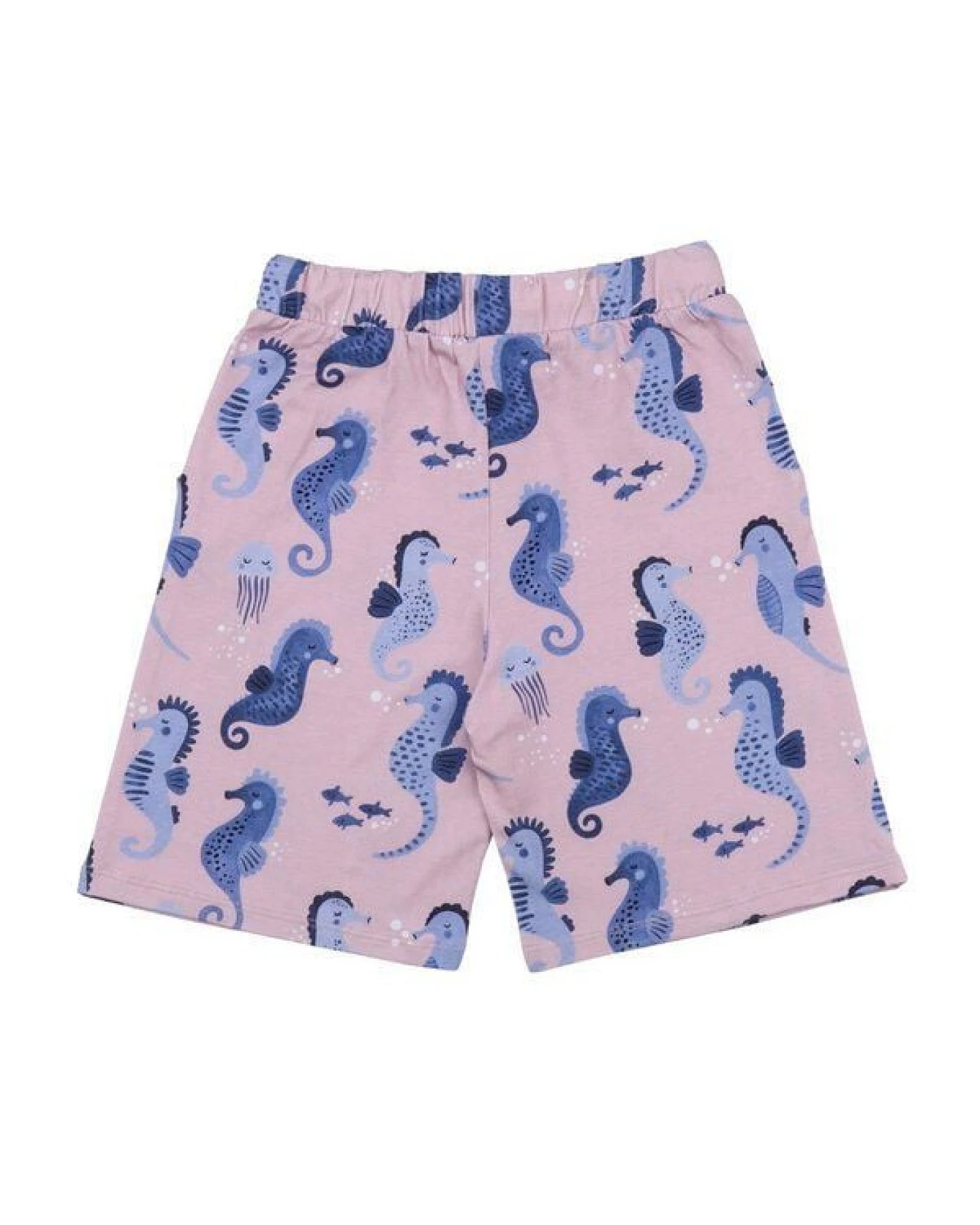 Kleinkinder Shorts GOTS-zertifiziert aus Bio-Baumwolle rosa mit Seepferdchen-Motiv – Walkiddy – Ansicht 3