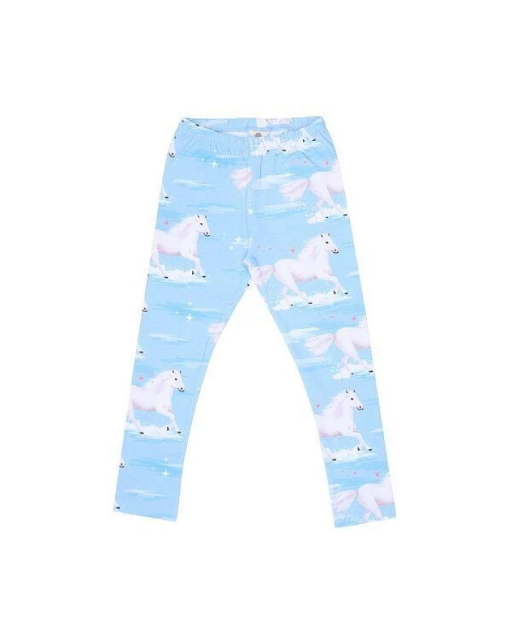 Kinder Leggings GOTS zertifiziert – 95% Bio-Baumwolle, Hellblau mit Wolkenmuster, weich & bequem