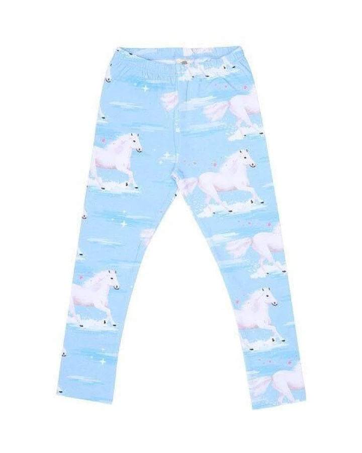 Kinder Leggings GOTS zertifiziert – 95% Bio-Baumwolle, Hellblau mit Wolkenmuster, weich & bequem