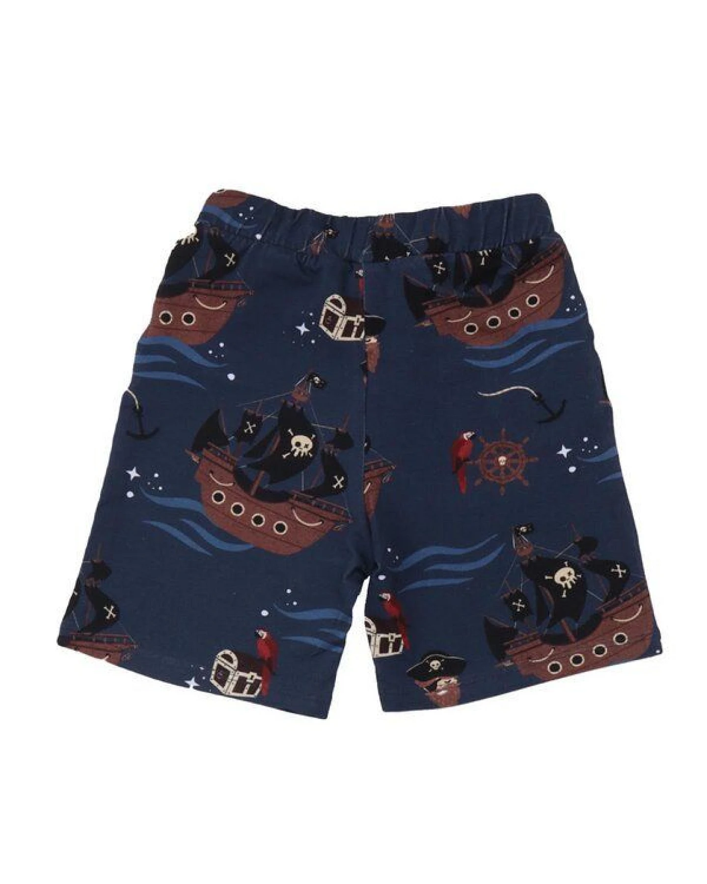 Kinder Shorts GOTS zertifiziert, blau, Piratenschiff-Print, Kordelbund, weich – Walkiddy – Ansicht 3