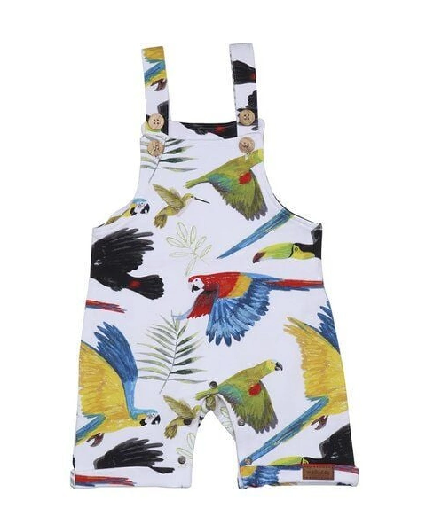 Latzstrampler Weiß Bunte Papageien-Allover Bio-Baumwolle GOTS – Walkiddy – Ansicht 2