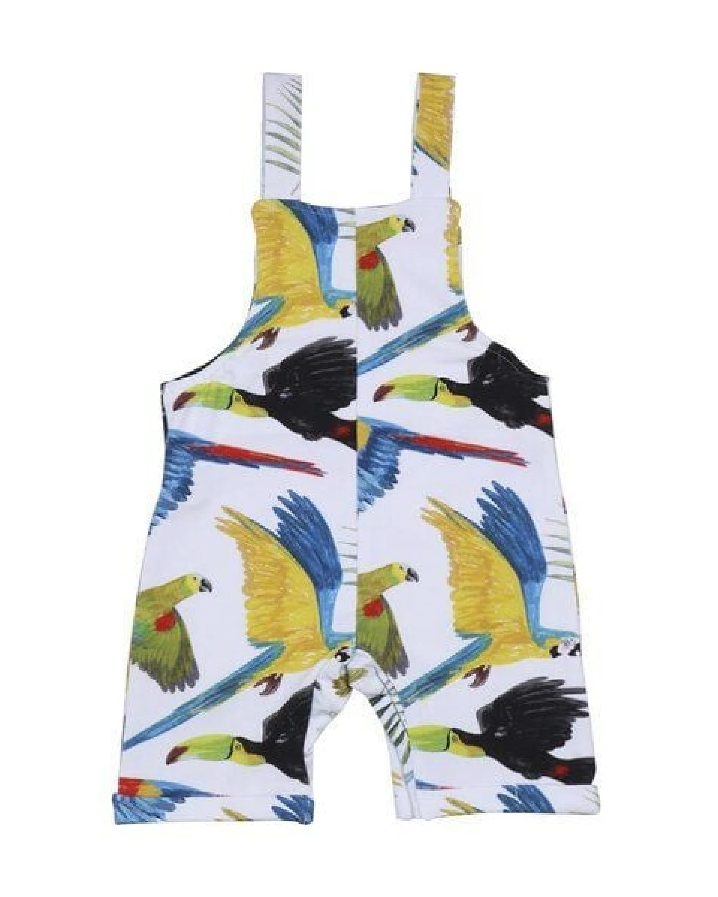Latzstrampler Weiß Bunte Papageien-Allover Bio-Baumwolle GOTS – Walkiddy – Ansicht 3
