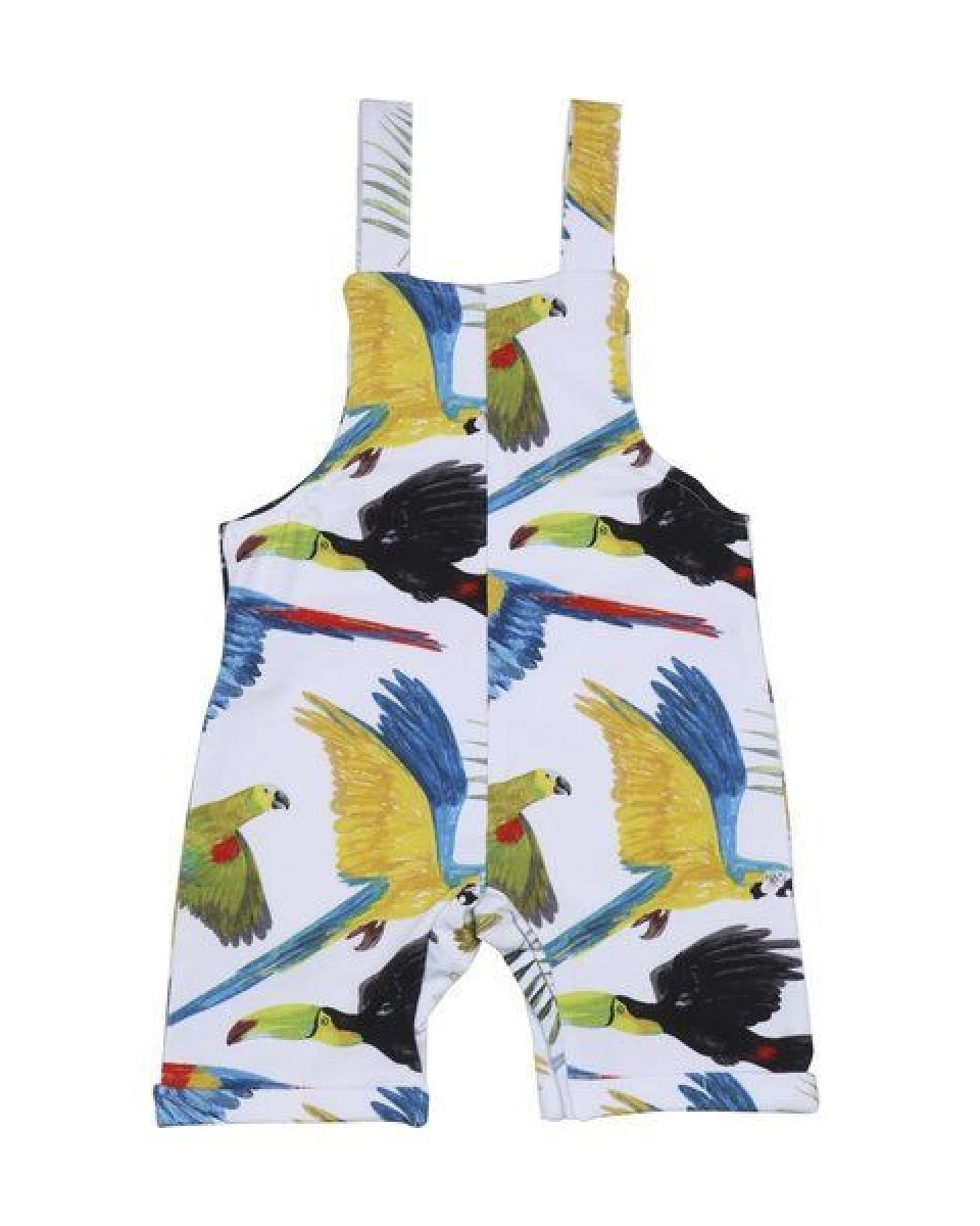 Latzstrampler Weiß Bunte Papageien-Allover Bio-Baumwolle GOTS – Walkiddy – Ansicht 3