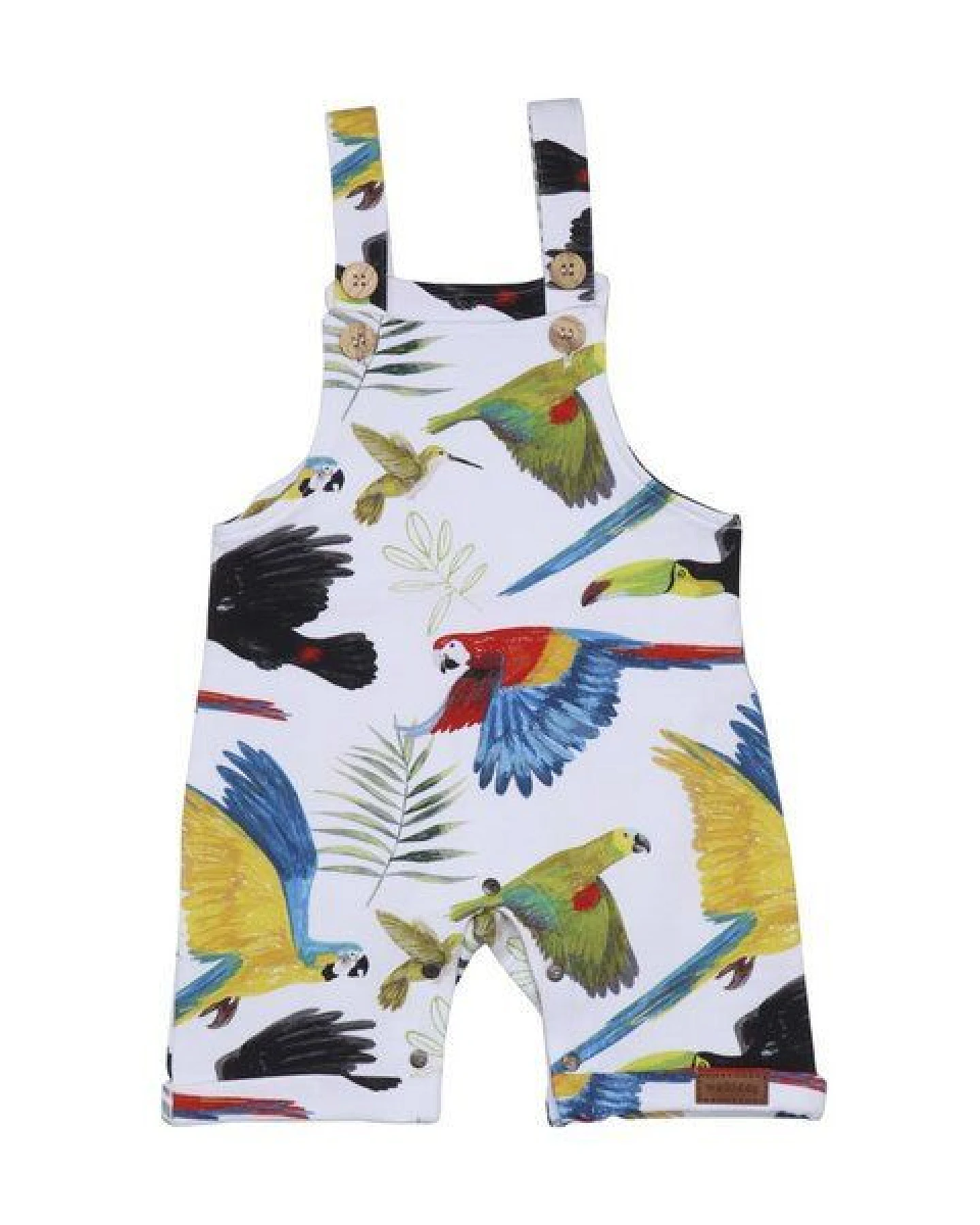 Latzstrampler Weiß Bunte Papageien-Allover Bio-Baumwolle GOTS – Walkiddy – Ansicht 2