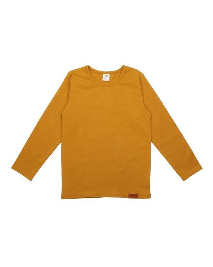Kinder Langarmshirt – Senfgelb, schlicht, weich & bequem