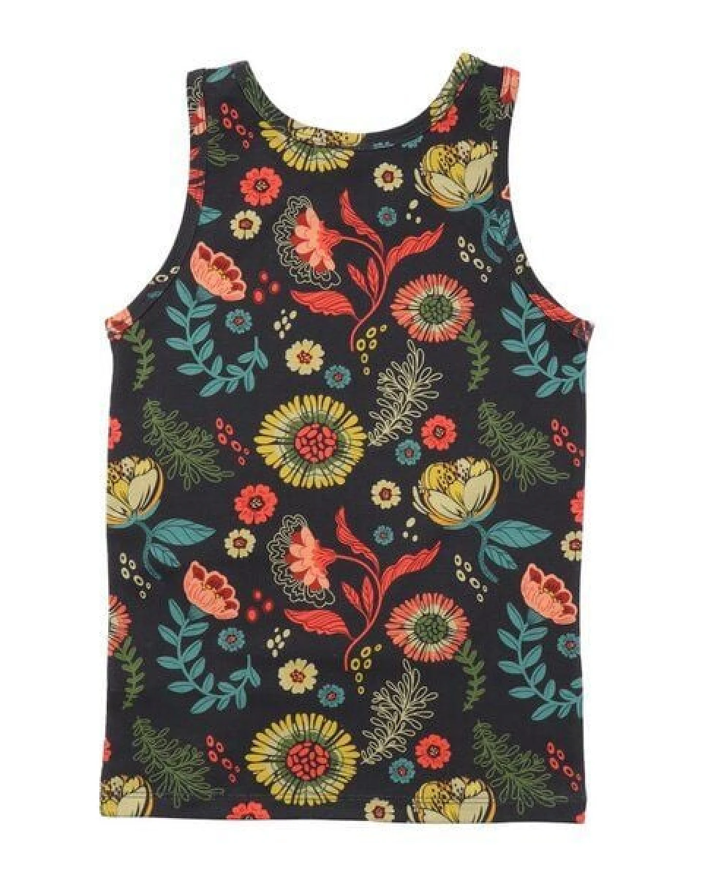 Baby Achselshirt GOTS-zertifiziert aus Bio-Baumwolle anthrazit mit buntem Blumenmuster – Walkiddy – Ansicht 3
