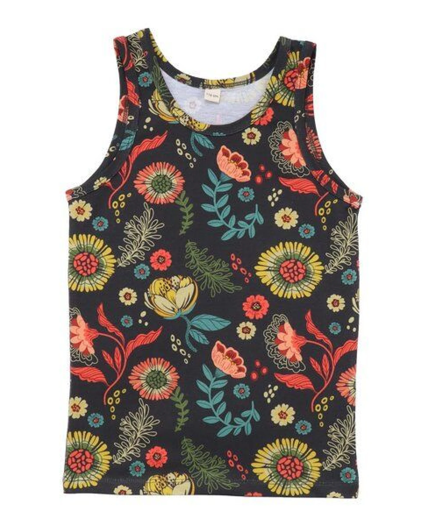 Baby Achselshirt GOTS-zertifiziert aus Bio-Baumwolle anthrazit mit buntem Blumenmuster – Walkiddy – Ansicht 2