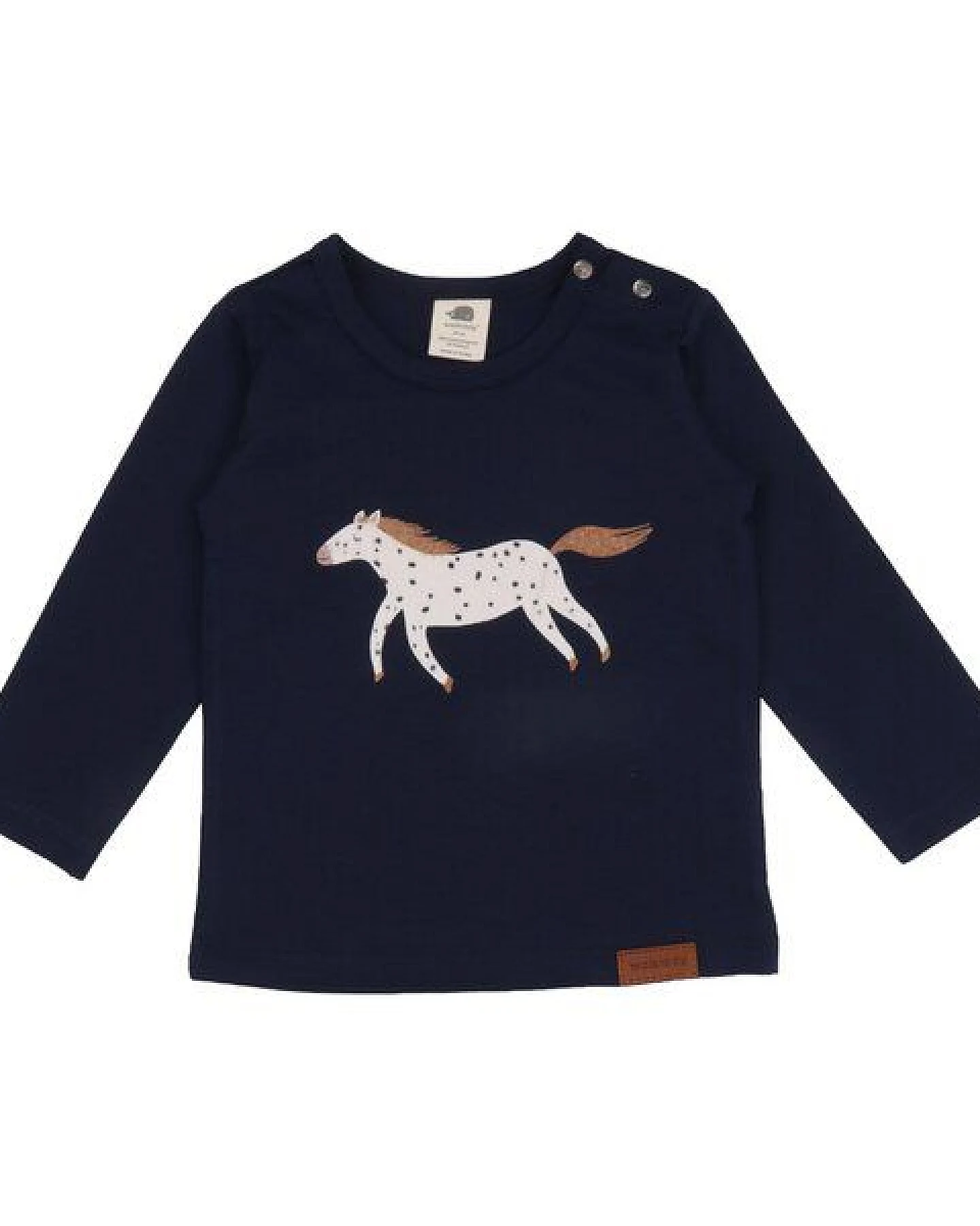 Baby Langarmshirt GOTS-zertifiziert aus Bio-Baumwolle, dunkelblau mit Pferdemotiv – Walkiddy, weich, hautfreundlich & alltagstauglich – Ansicht 2
