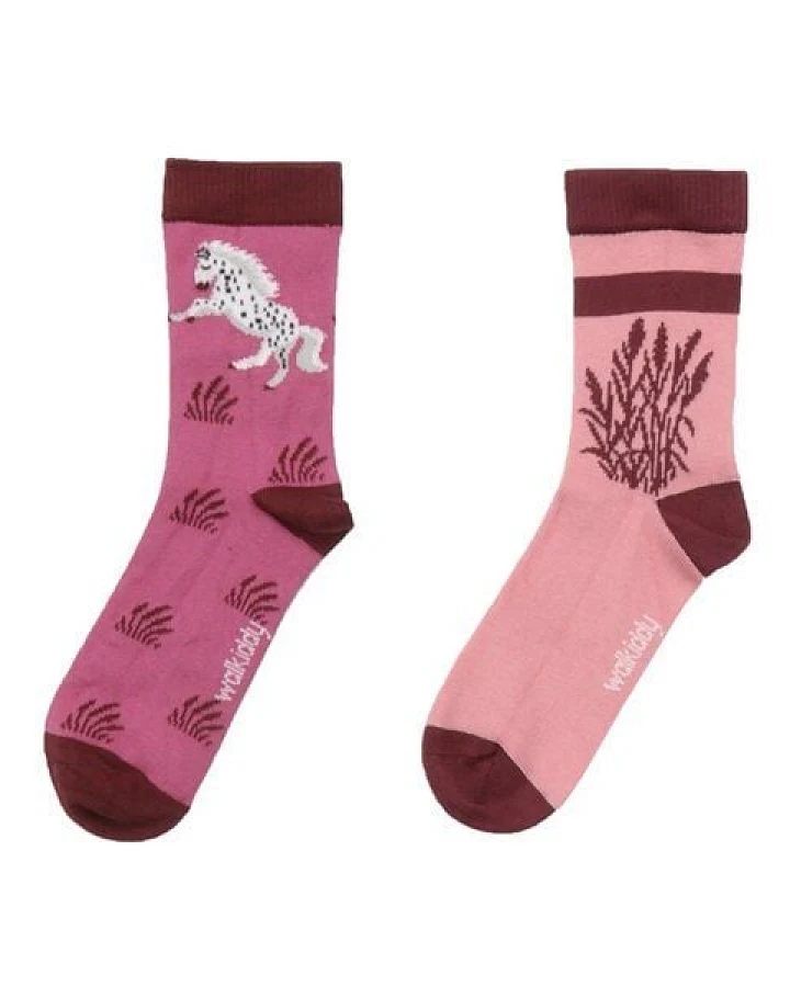 Socken „Pferdemotiv“ aus Bio-Baumwolle in Lila – GOTS-zertifiziert, Walkiddy