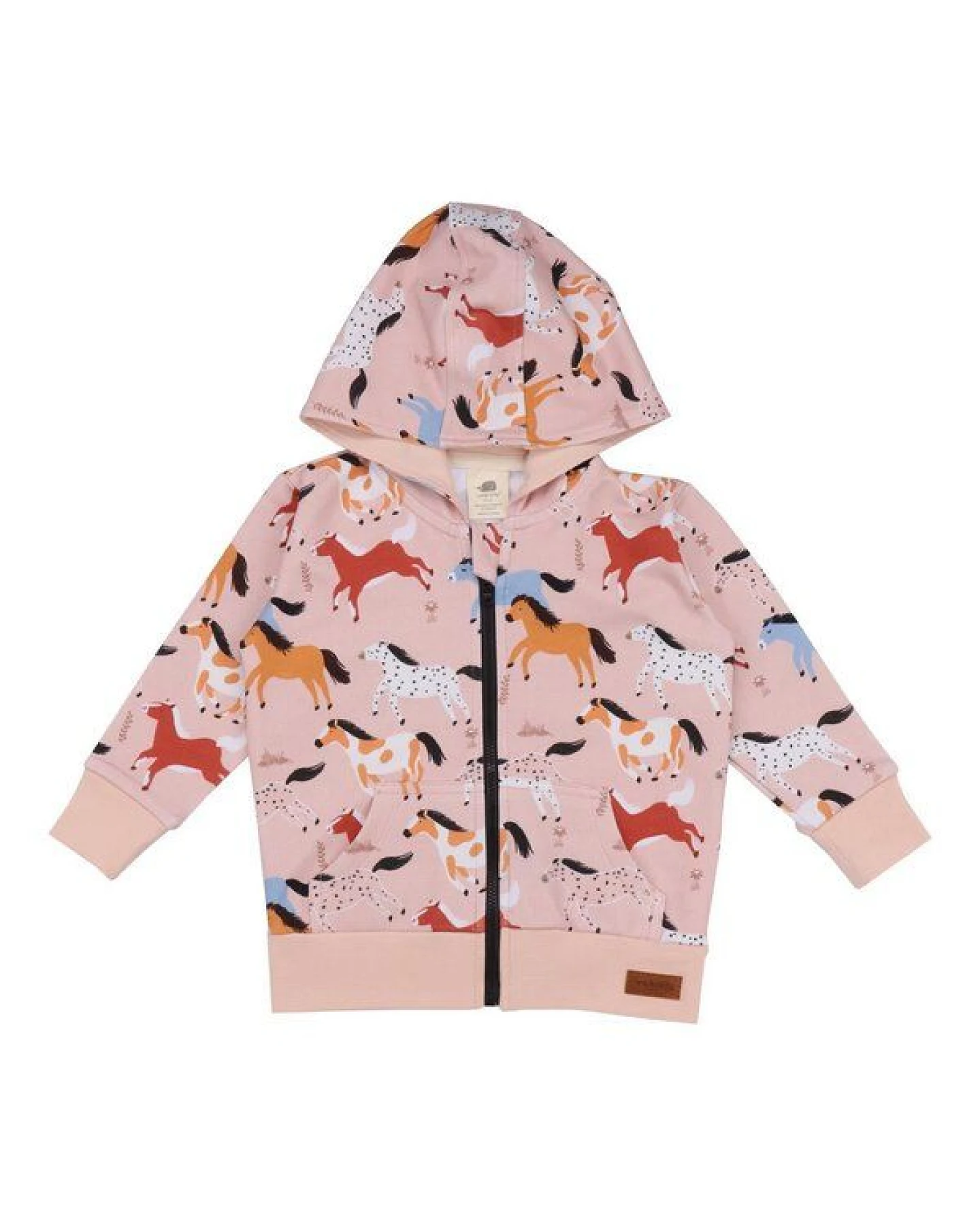 Baby Sweatjacke GOTS zertifiziert – Bio-Baumwolle, Rosa mit Pferde-Motiv, Kapuze & Reißverschluss – Ansicht 2