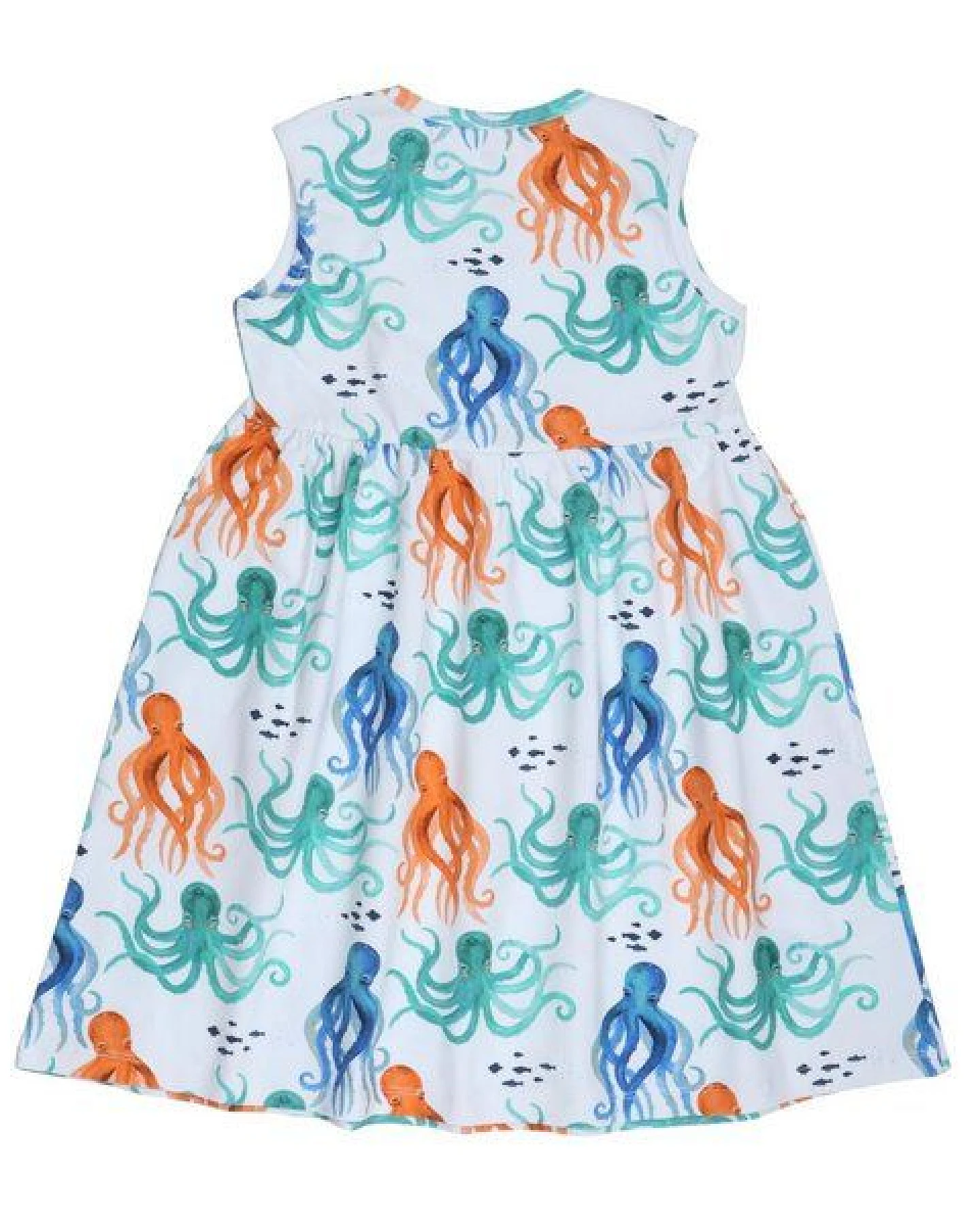 Kinder Kleid GOTS zertifiziert – Weiß mit Oktopusmotiven, ärmellos, weich & bequem – Ansicht 3