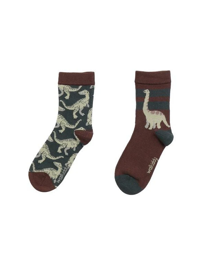 Baby Socken Bio-Baumwolle mit Dinosaurier-Muster in Braun, weich, dehnbar, GOTS-zertifiziert, sanft zu empfindlicher Babyhaut und ideal für jeden Tag von Walkiddy