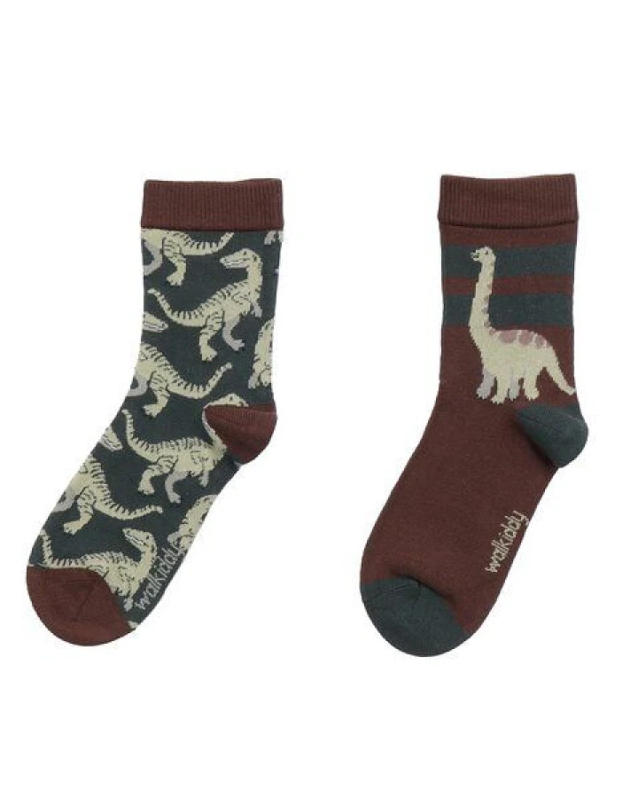 Baby Socken Bio-Baumwolle mit Dinosaurier-Muster in Braun, weich, dehnbar, GOTS-zertifiziert, sanft zu empfindlicher Babyhaut und ideal für jeden Tag von Walkiddy