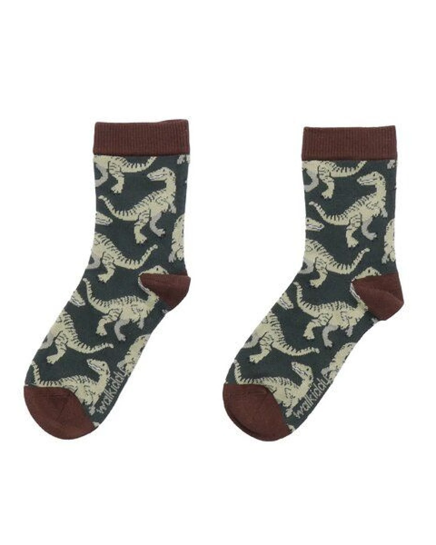 Baby Socken Bio-Baumwolle mit Dinosaurier-Muster in Braun, weich, dehnbar, GOTS-zertifiziert, sanft zu empfindlicher Babyhaut und ideal für jeden Tag von Walkiddy – Ansicht 3