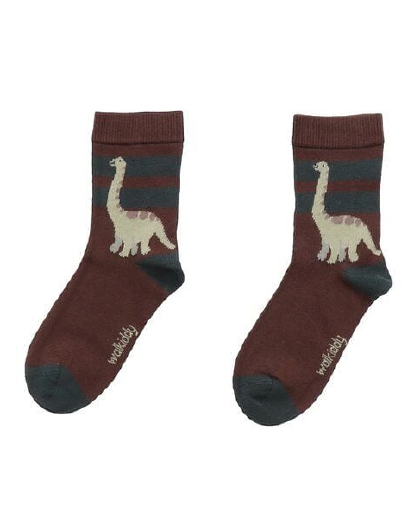 Baby Socken Bio-Baumwolle mit Dinosaurier-Muster in Braun, weich, dehnbar, GOTS-zertifiziert, sanft zu empfindlicher Babyhaut und ideal für jeden Tag von Walkiddy – Ansicht 4