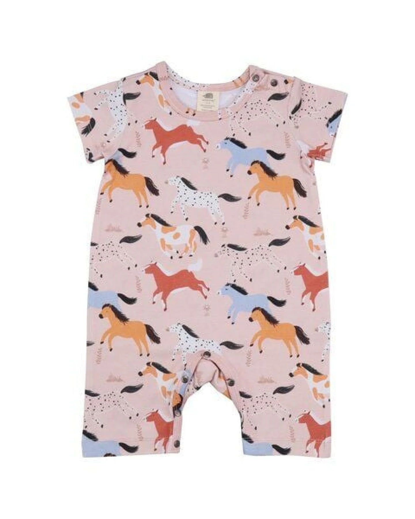 Babystrampler Bio Baumwolle Rosa - Walkiddy, nachhaltige Materialien, GOTS-zertifiziert, allergikerfreundlich, Baby Horses Design, ethische Herstellung. – Ansicht 2