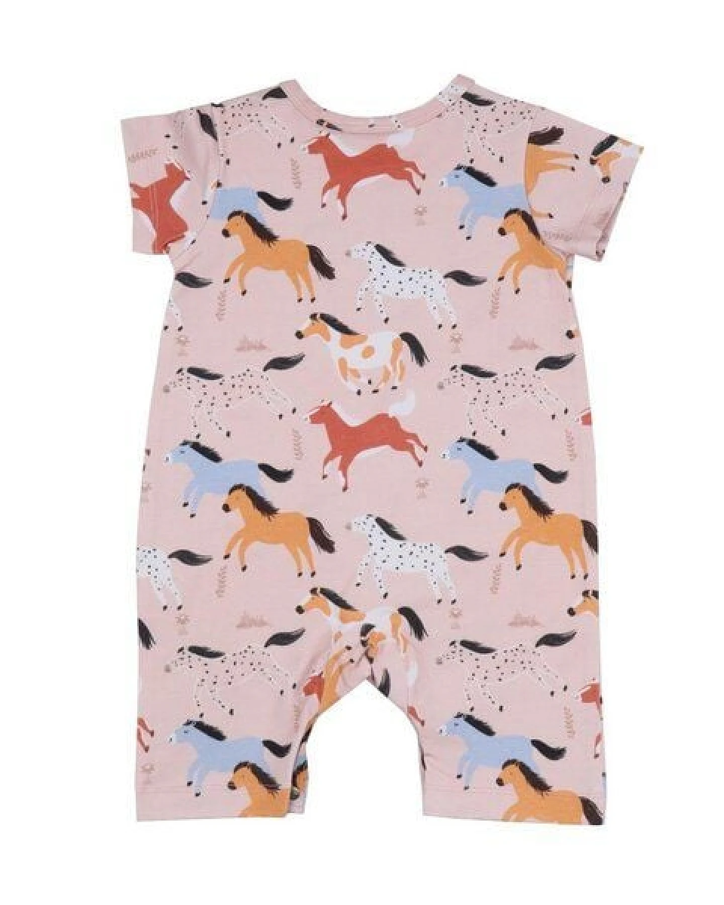 Babystrampler Bio Baumwolle Rosa - Walkiddy, nachhaltige Materialien, GOTS-zertifiziert, allergikerfreundlich, Baby Horses Design, ethische Herstellung. – Ansicht 3