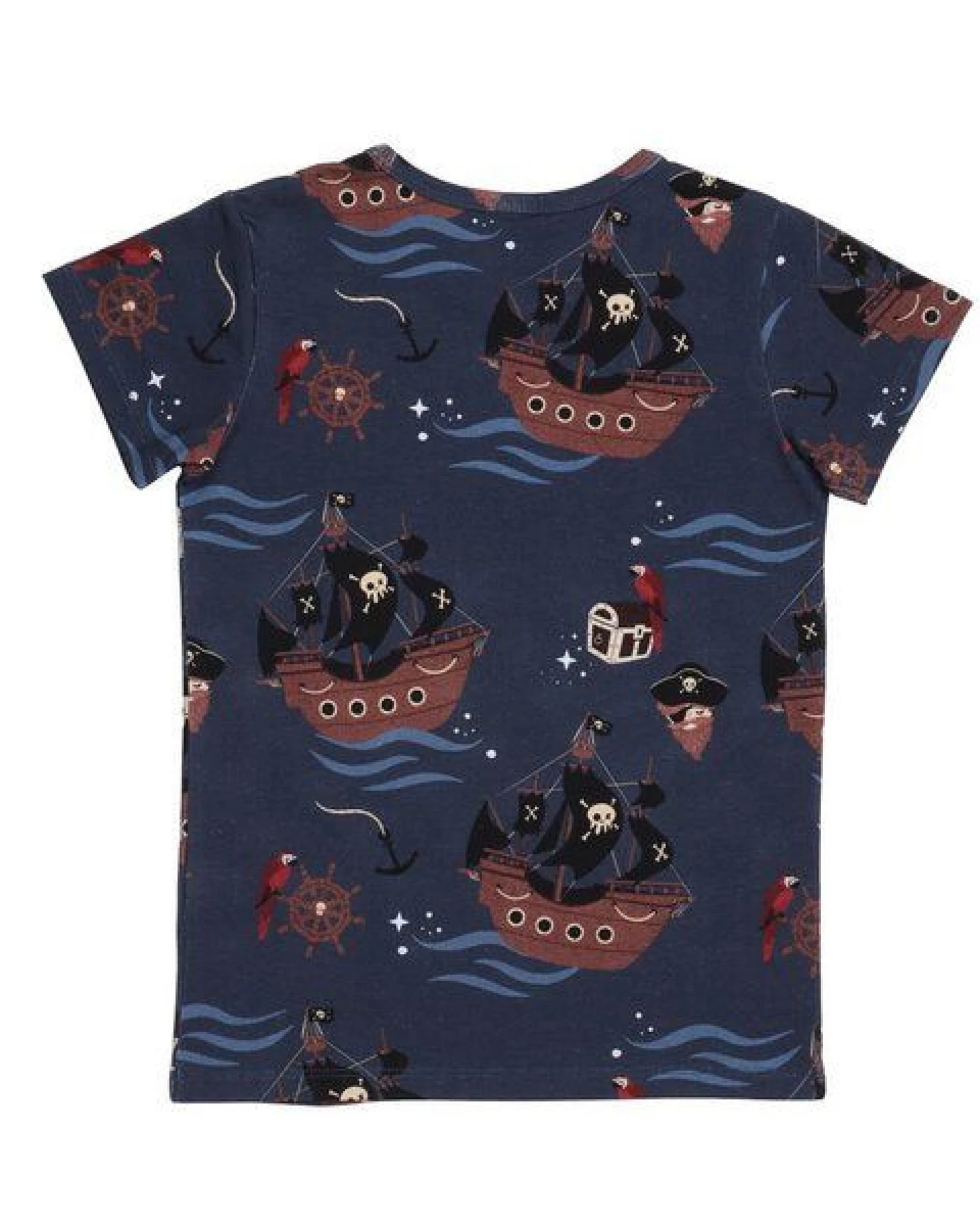 Baby T-Shirt GOTS zertifiziert, Bio-Baumwolle, dunkelblau, Piratenschiff-Muster, weich & bequem – Walkiddy – Ansicht 3