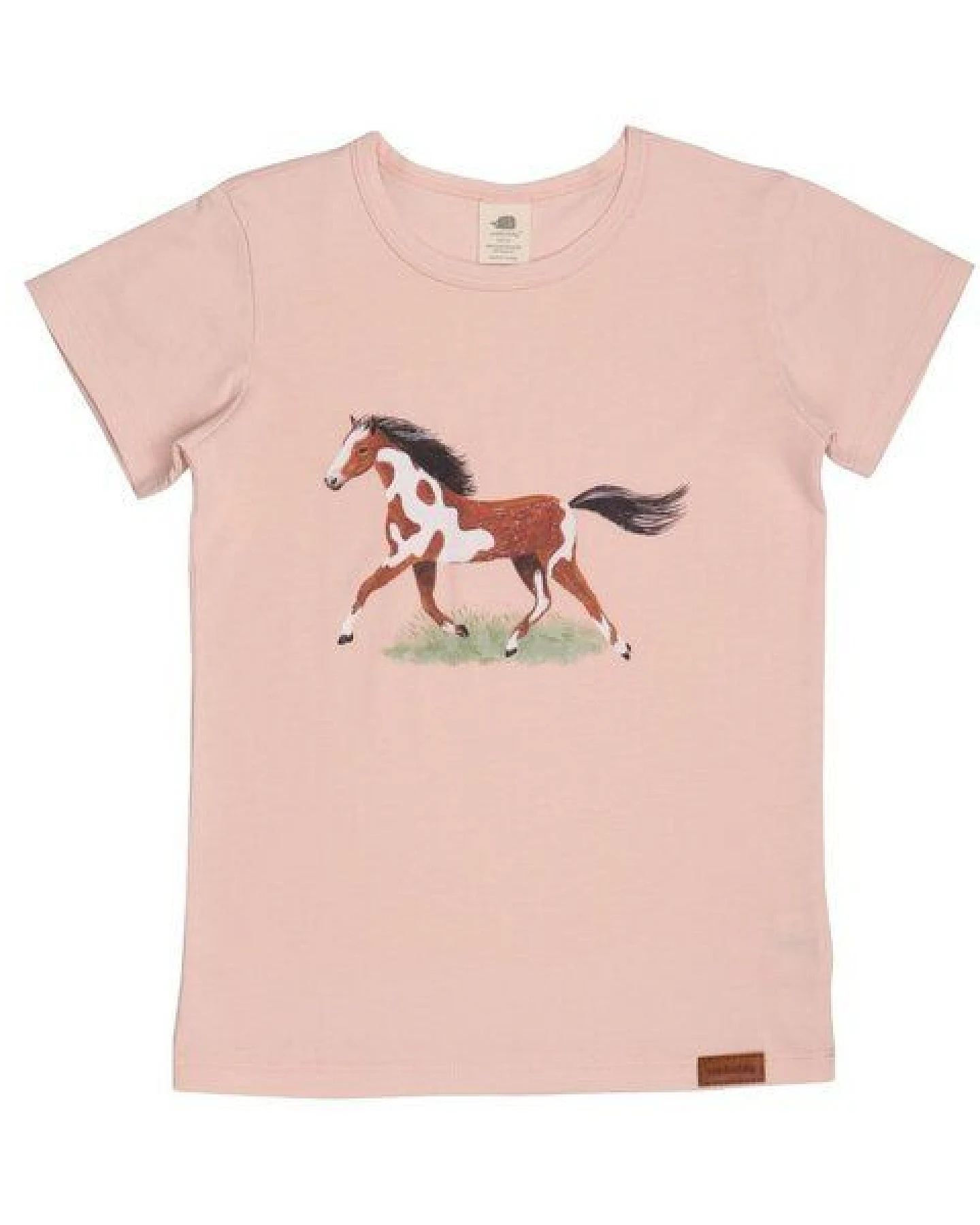 Kleinkinder T-Shirt GOTS zertifiziert Bio-Baumwolle 95/5 Elasthan Rosa Pferdemotiv „The Horses“ weich – Walkiddy – Ansicht 2