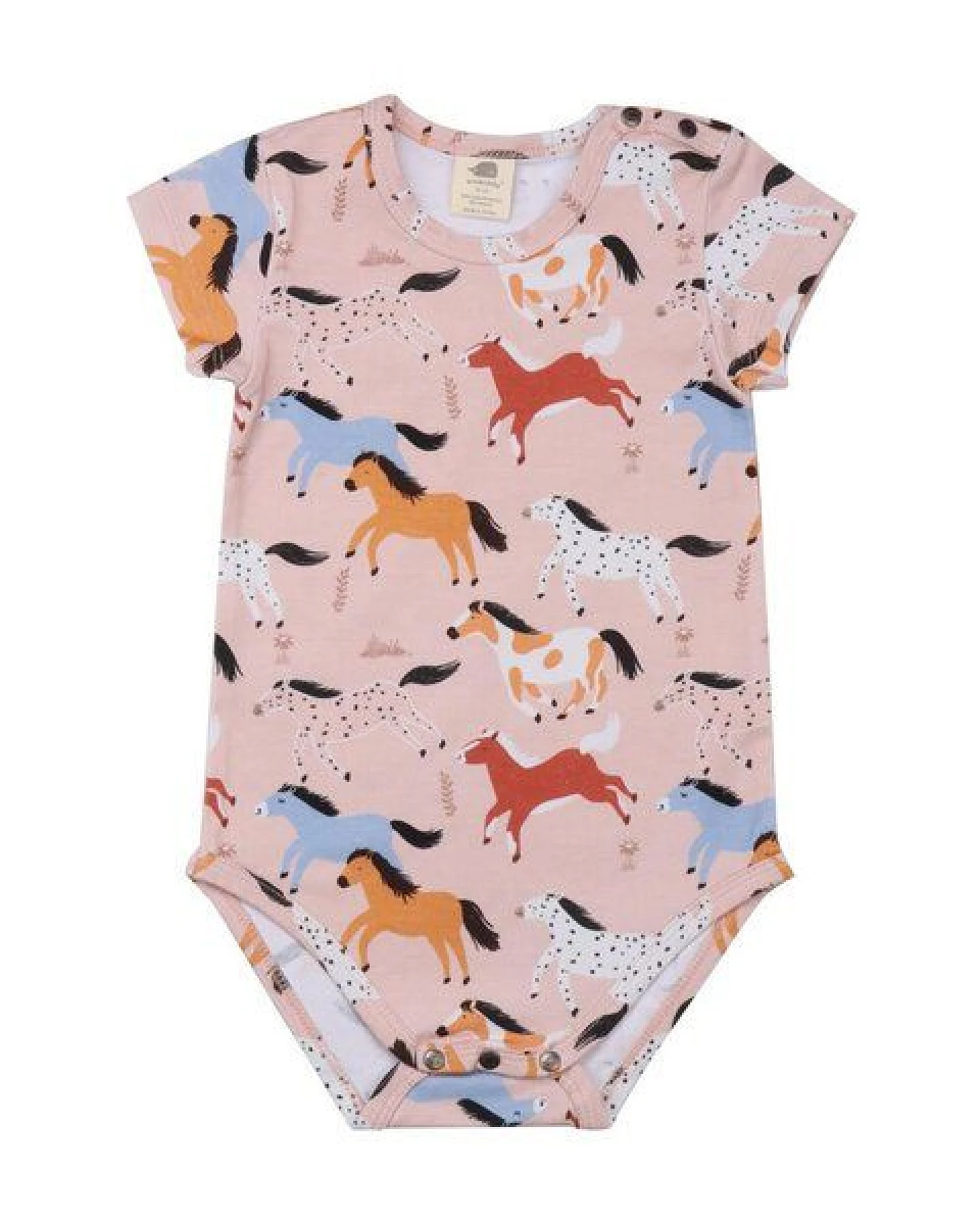 Baby Body GOTS zertifiziert – 95% Bio-Baumwolle, Rosa mit Pferde-Motiv, Kurzarm, weich & bequem – Ansicht 2