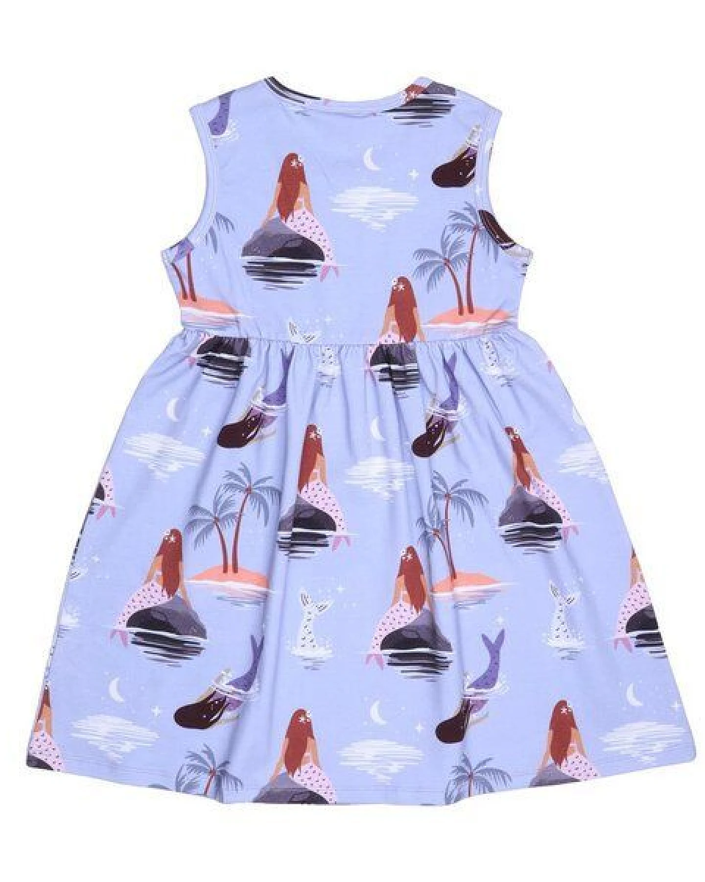 Kinderkleid GOTS zertifiziert, lila, Meerjungfrau-Allover, 95% Bio-Baumwolle, Kurzarm, weich – Walkiddy – Ansicht 3