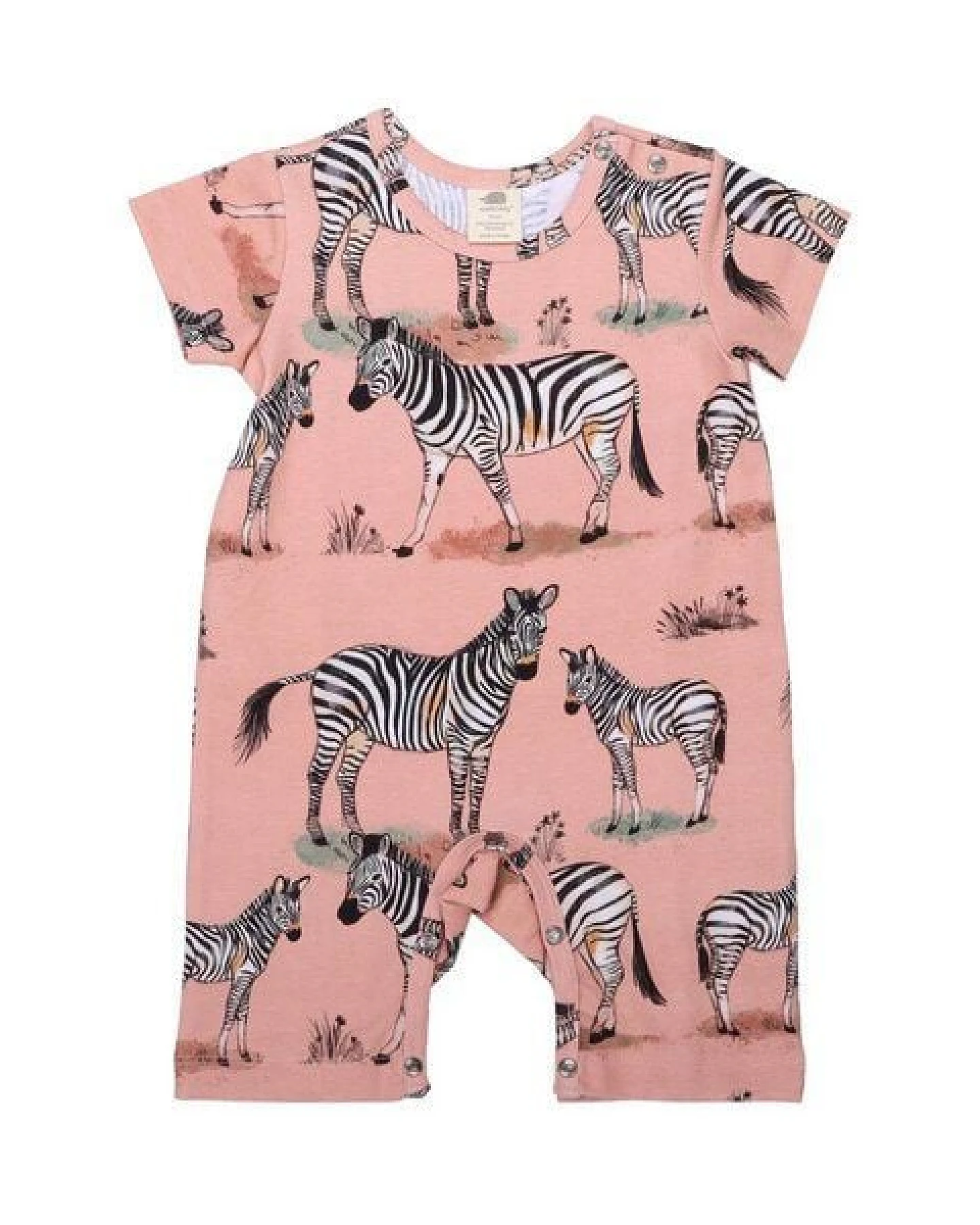 Baby Kurzarm-Strampler GOTS-zertifiziert aus Bio-Baumwolle rosa mit Zebra-Motiv – Walkiddy – Ansicht 2