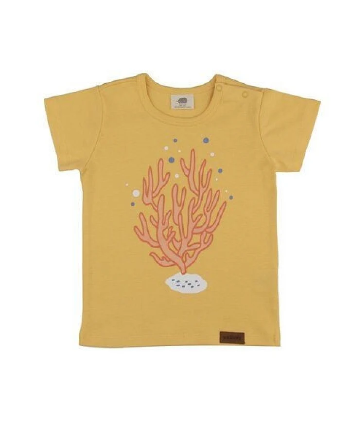 Baby T-Shirt GOTS zertifiziert Bio-Baumwolle, Senfgelb, Seepferdchen-Motiv, Walkiddy