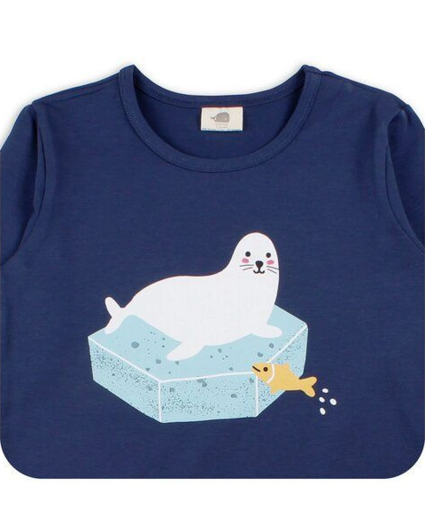 Baby T-Shirt GOTS zertifiziert Bio-Baumwolle, Senfgelb, Seepferdchen-Motiv, Walkiddy – Ansicht 3
