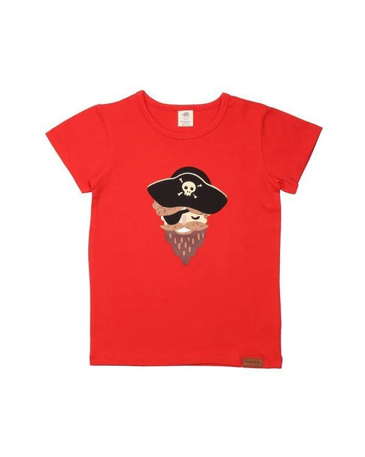 Baby T-Shirt – Rot mit Piratenschiff-Motiv, Kurzarm, weich & bequem
