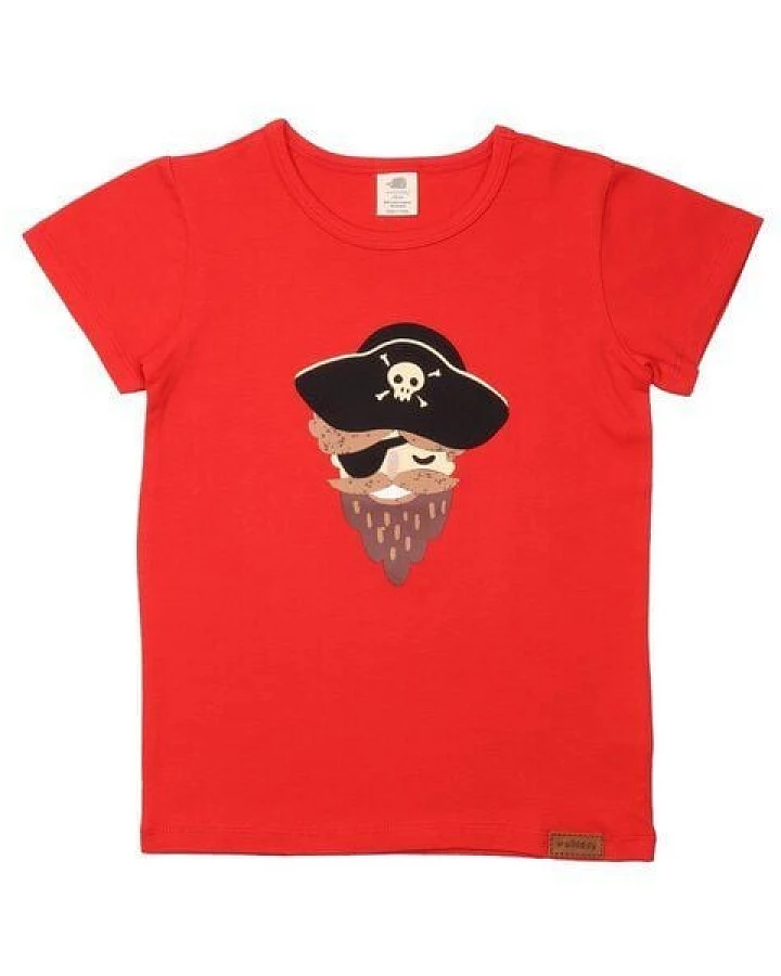 Baby T-Shirt – Rot mit Piratenschiff-Motiv, Kurzarm, weich & bequem