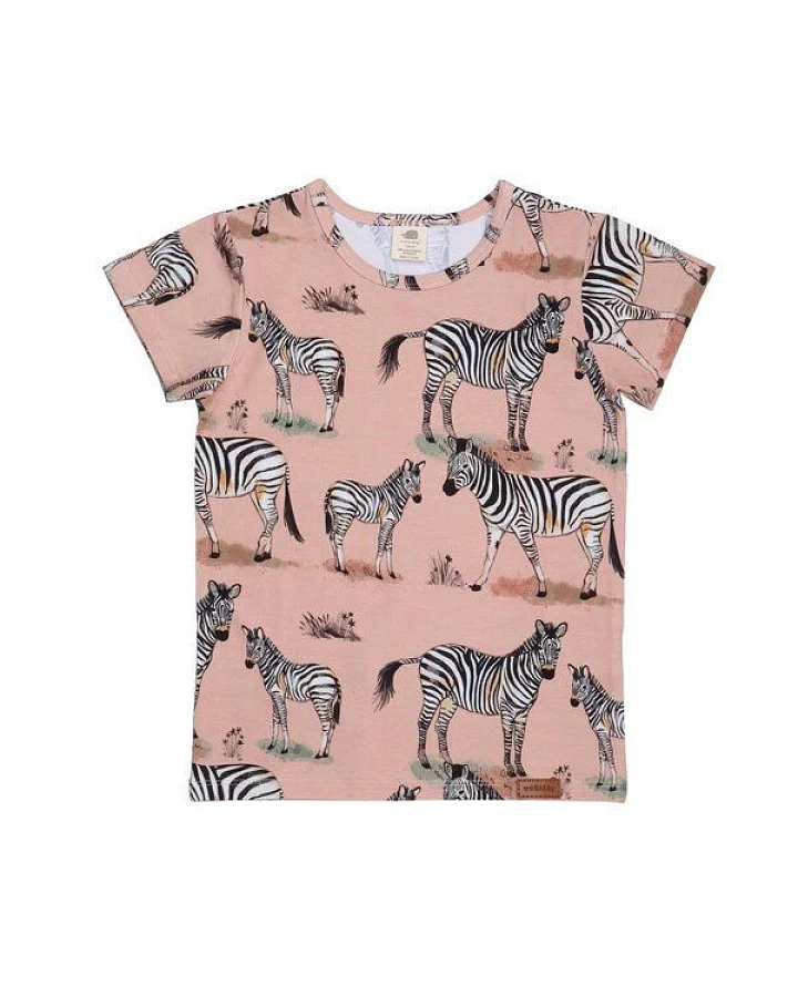 Baby T-Shirt GOTS zertifiziert, rosa, Zebra-Allover, 95% Bio-Baumwolle, elastisch – Walkiddy