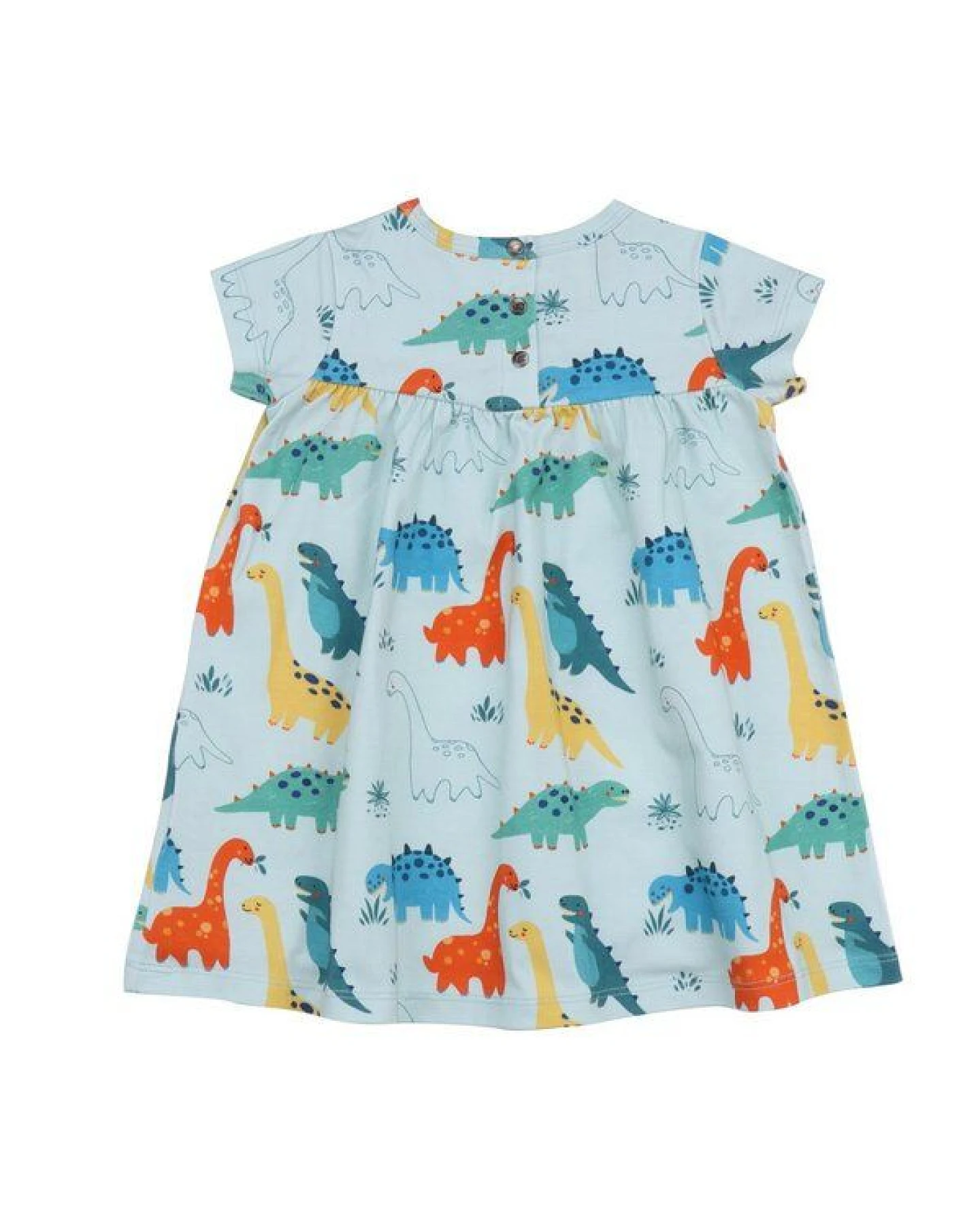 Baby Kleid GOTS zertifiziert – 95% Bio-Baumwolle, Hellblau mit Dinosauriermotiv, Kurzarm, weich & bequem – Ansicht 3