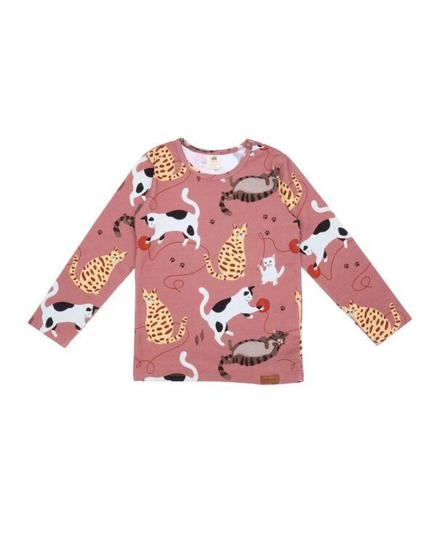Kinder Langarmshirt GOTS zertifiziert Bio-Baumwolle, Rosa, Katzen-Muster, Walkiddy – Ansicht 2