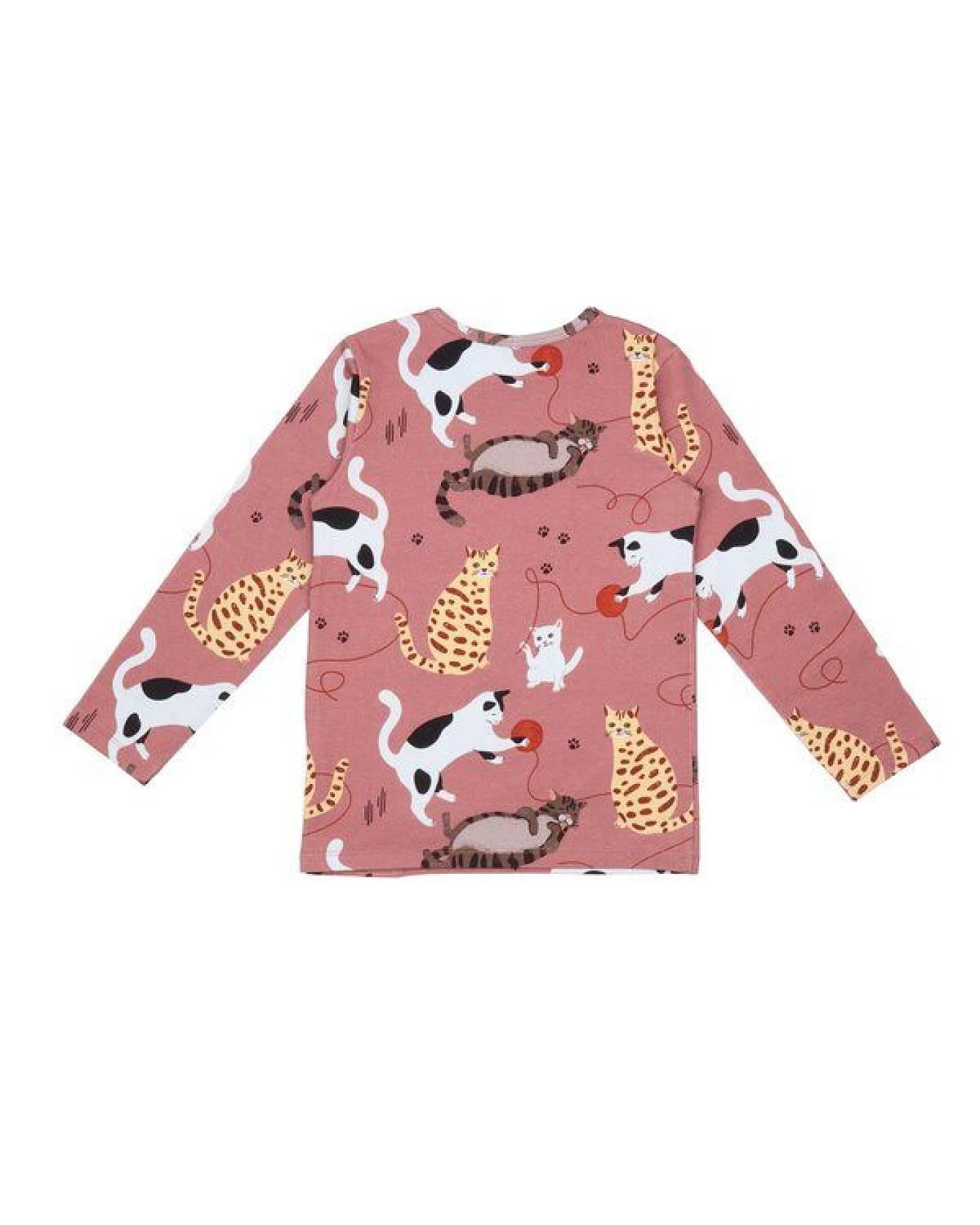 Kinder Langarmshirt GOTS zertifiziert Bio-Baumwolle, Rosa, Katzen-Muster, Walkiddy – Ansicht 3