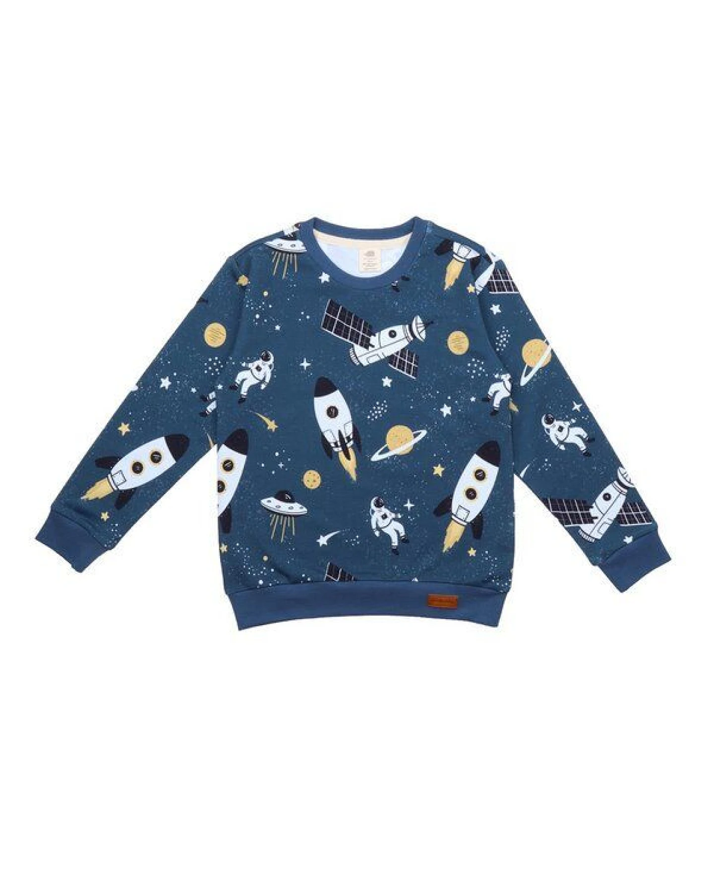 Baby Sweatshirt GOTS zertifiziert Bio-Baumwolle, Blau, Weltraum-Muster, Walkiddy – Ansicht 2