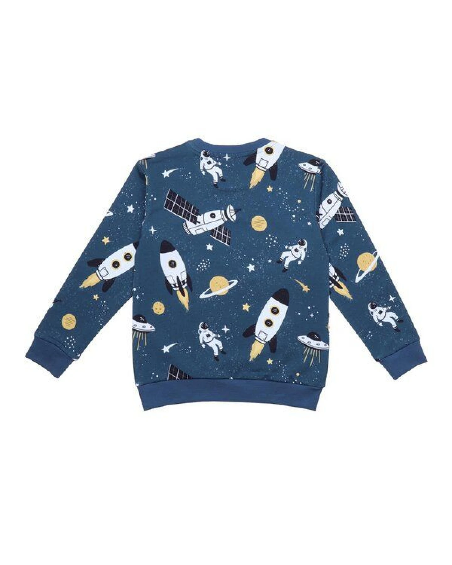 Baby Sweatshirt GOTS zertifiziert Bio-Baumwolle, Blau, Weltraum-Muster, Walkiddy – Ansicht 3