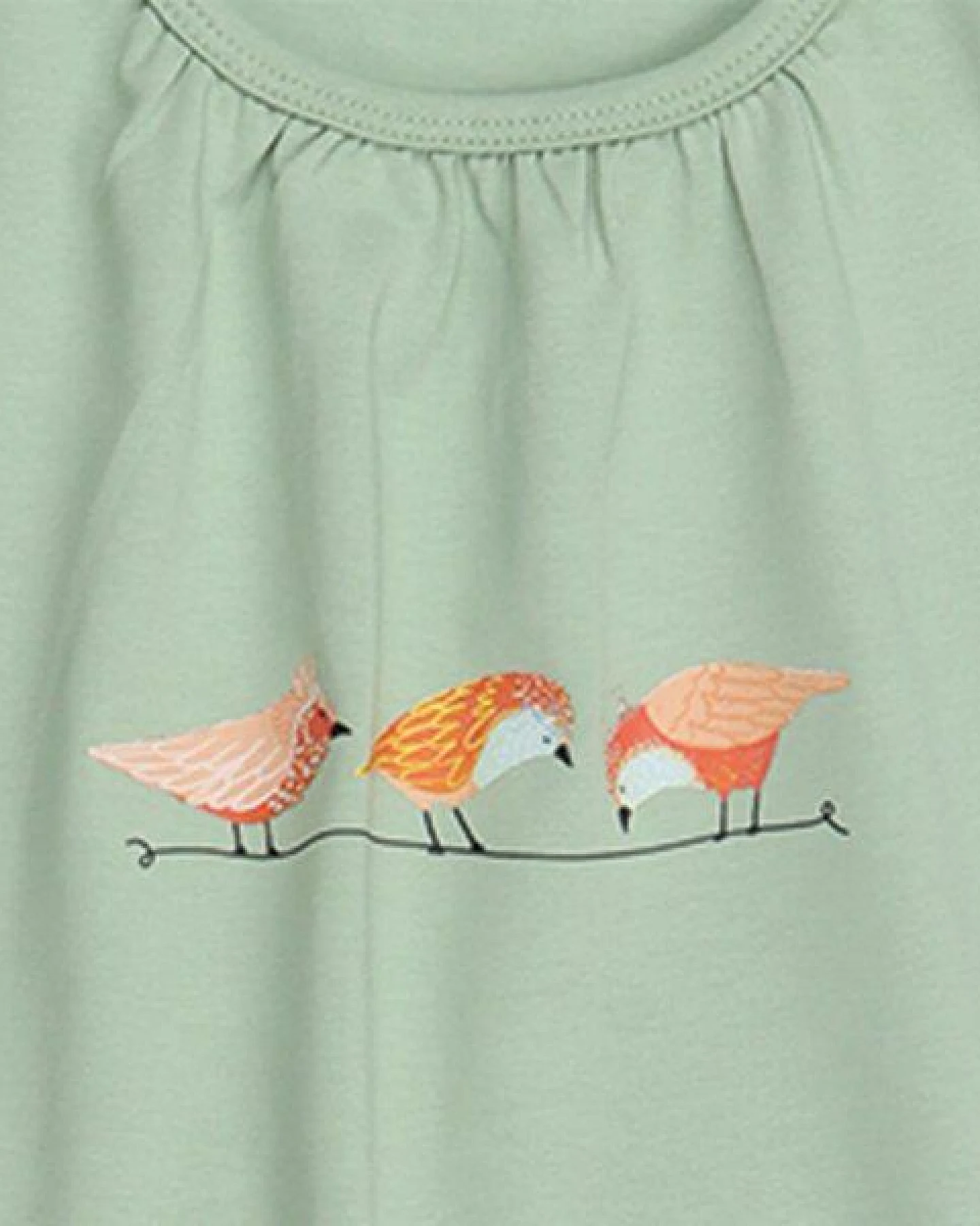 Kinder Nachthemd Bio-Baumwolle GOTS Pinky Birds Grün von Walkiddy, langes Schlafkleid mit Vogelprint, weich, atmungsaktiv, ideal für erholsame Nächte empfindlicher Kinderhaut – Ansicht 3