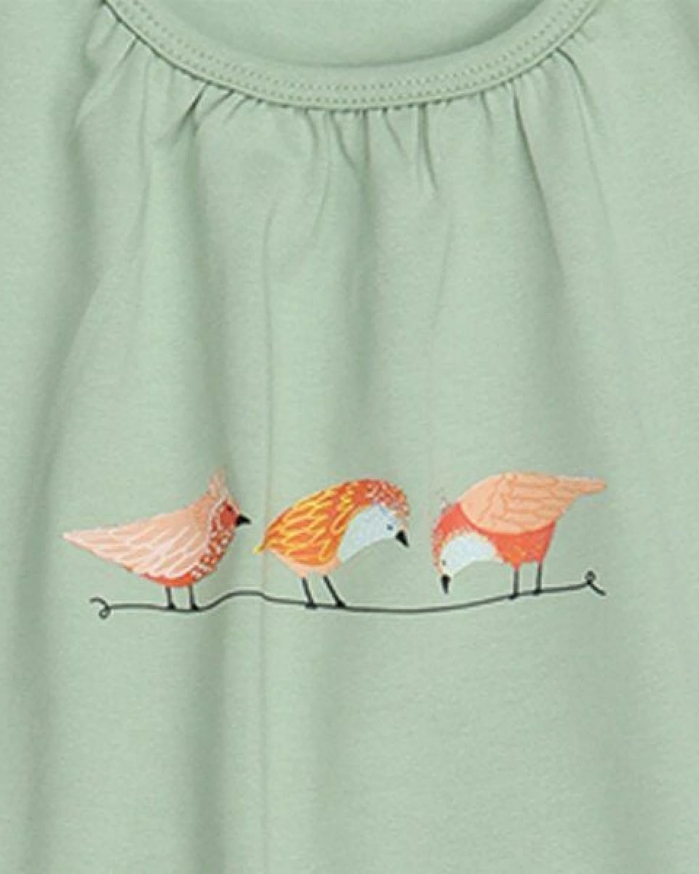 Kinder Nachthemd Bio-Baumwolle GOTS Pinky Birds Grün von Walkiddy, langes Schlafkleid mit Vogelprint, weich, atmungsaktiv, ideal für erholsame Nächte empfindlicher Kinderhaut – Ansicht 3
