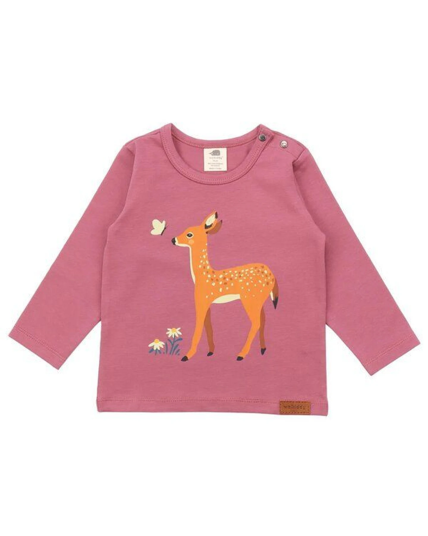 Baby Langarmshirt GOTS zertifiziert – 95% Bio-Baumwolle, Rosa mit Rehmotiv, weich & bequem, alltagstauglich, gut kombinierbar – Ansicht 2