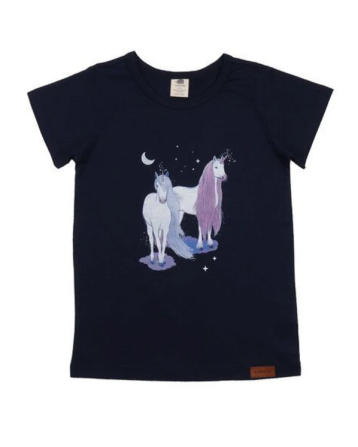 Kinder T-Shirt GOTS zertifiziert, 95% Bio-Baumwolle, dunkelblau, Tier-Print, weich & bequem, Unisex – Walkiddy