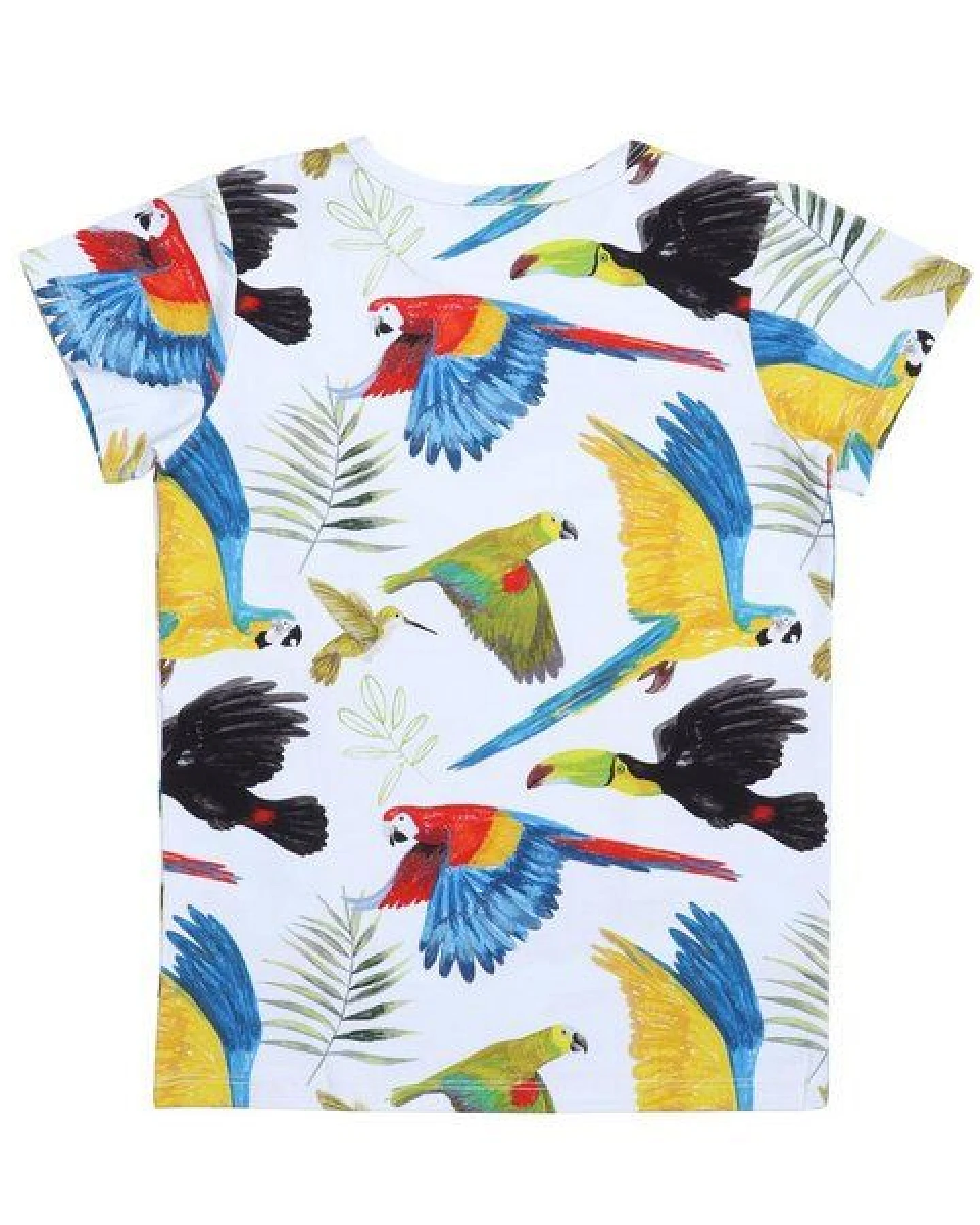 Baby T-Shirt GOTS zertifiziert Bio-Baumwolle, Blau, Regenwald-Vögel Muster, Walkiddy – Ansicht 3