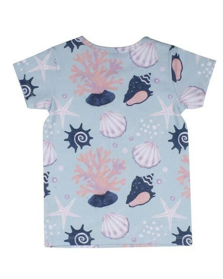Baby T-Shirt GOTS zertifiziert – 95% Bio-Baumwolle, Hellblau mit Meeresmotiven, 5% Elasthan, weich & bequem