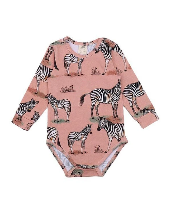 Baby Langarmbody GOTS zertifiziert – Rosa mit Zebramotiven, weich & bequem